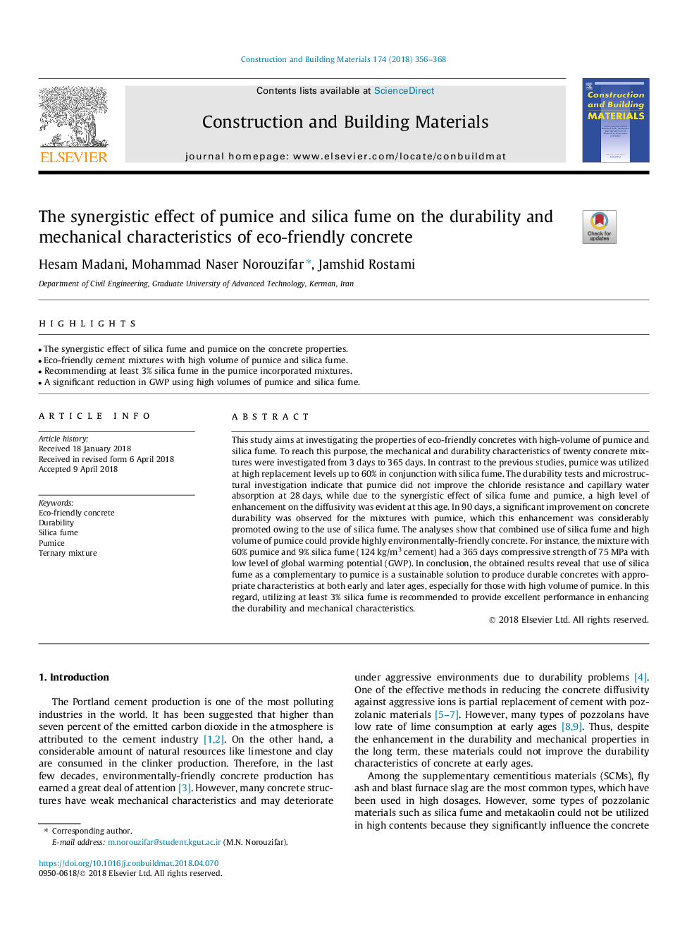 The synergistic effect of pumice and silica fume on the durability and mechanical characteristics of eco-friendly concrete