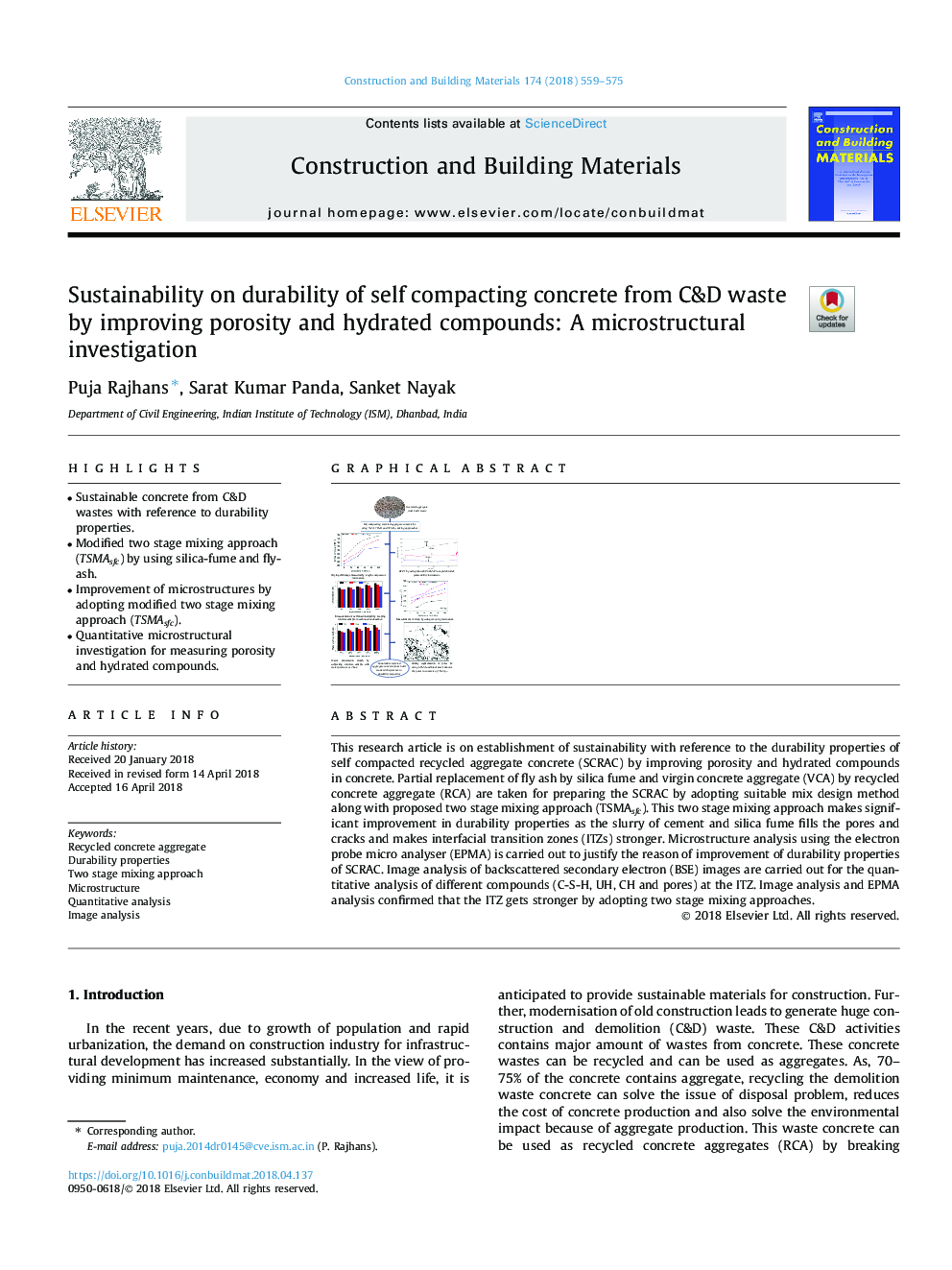 Sustainability on durability of self compacting concrete from C&D waste by improving porosity and hydrated compounds: A microstructural investigation