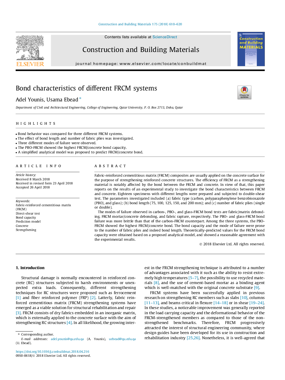 Bond characteristics of different FRCM systems