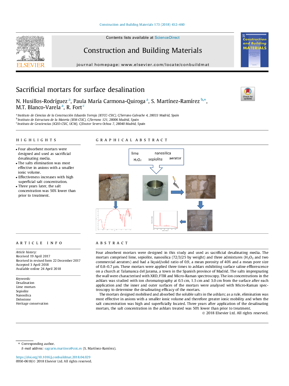 Sacrificial mortars for surface desalination