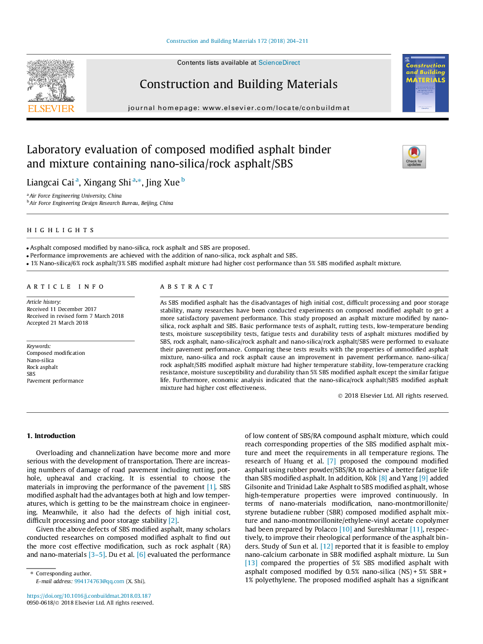 Laboratory evaluation of composed modified asphalt binder and mixture containing nano-silica/rock asphalt/SBS