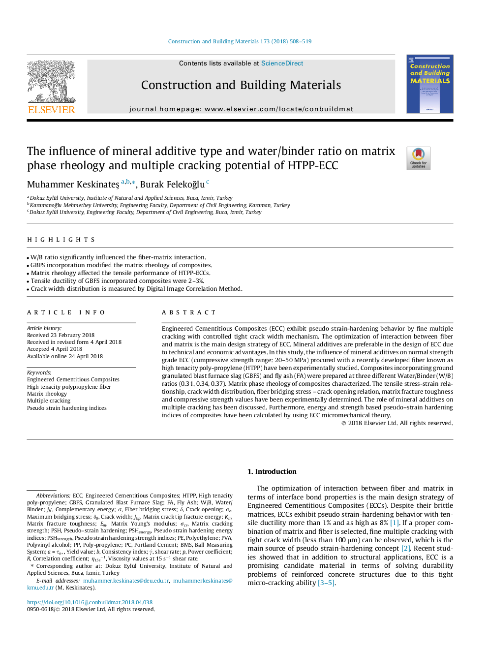 The influence of mineral additive type and water/binder ratio on matrix phase rheology and multiple cracking potential of HTPP-ECC