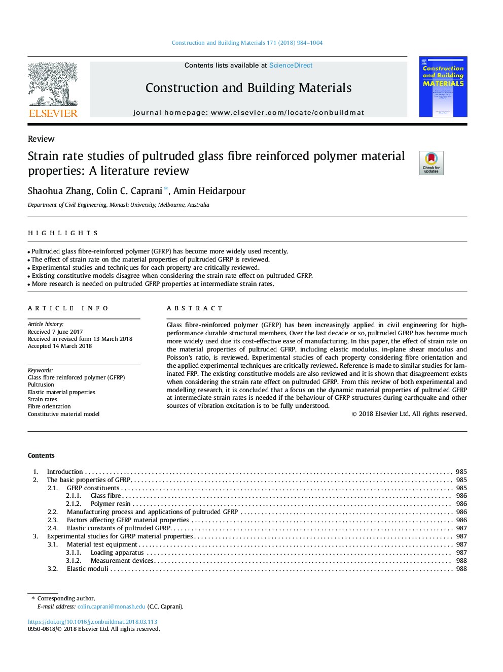 Strain rate studies of pultruded glass fibre reinforced polymer material properties: A literature review