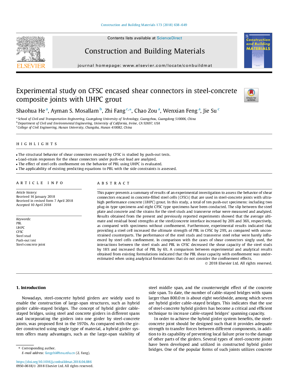 Experimental study on CFSC encased shear connectors in steel-concrete composite joints with UHPC grout