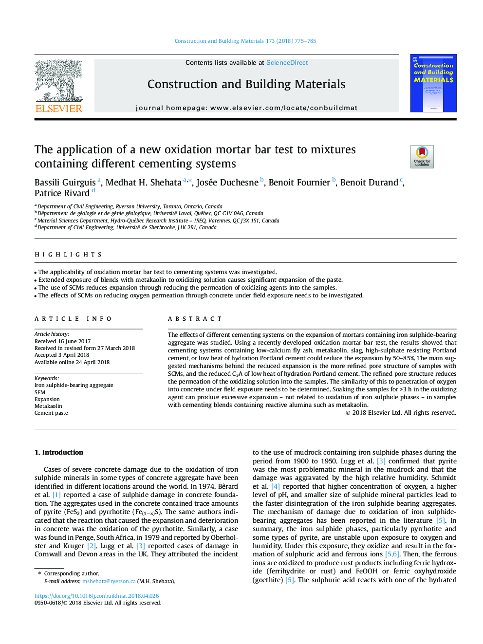 The application of a new oxidation mortar bar test to mixtures containing different cementing systems