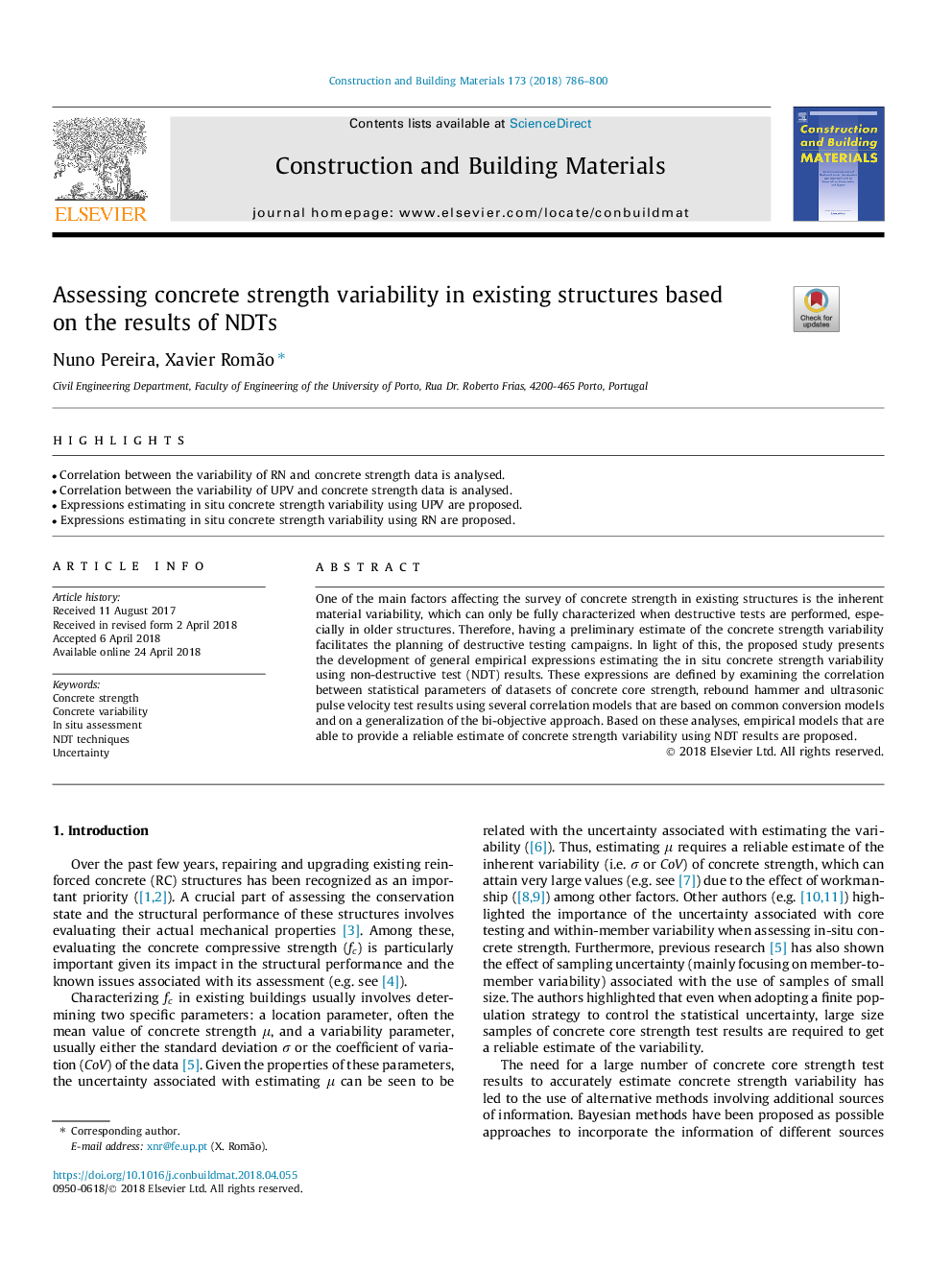 Assessing concrete strength variability in existing structures based on the results of NDTs