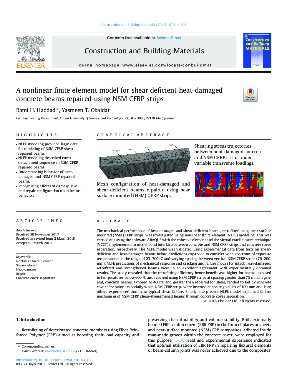 A nonlinear finite element model for shear deficient heat-damaged concrete beams repaired using NSM CFRP strips