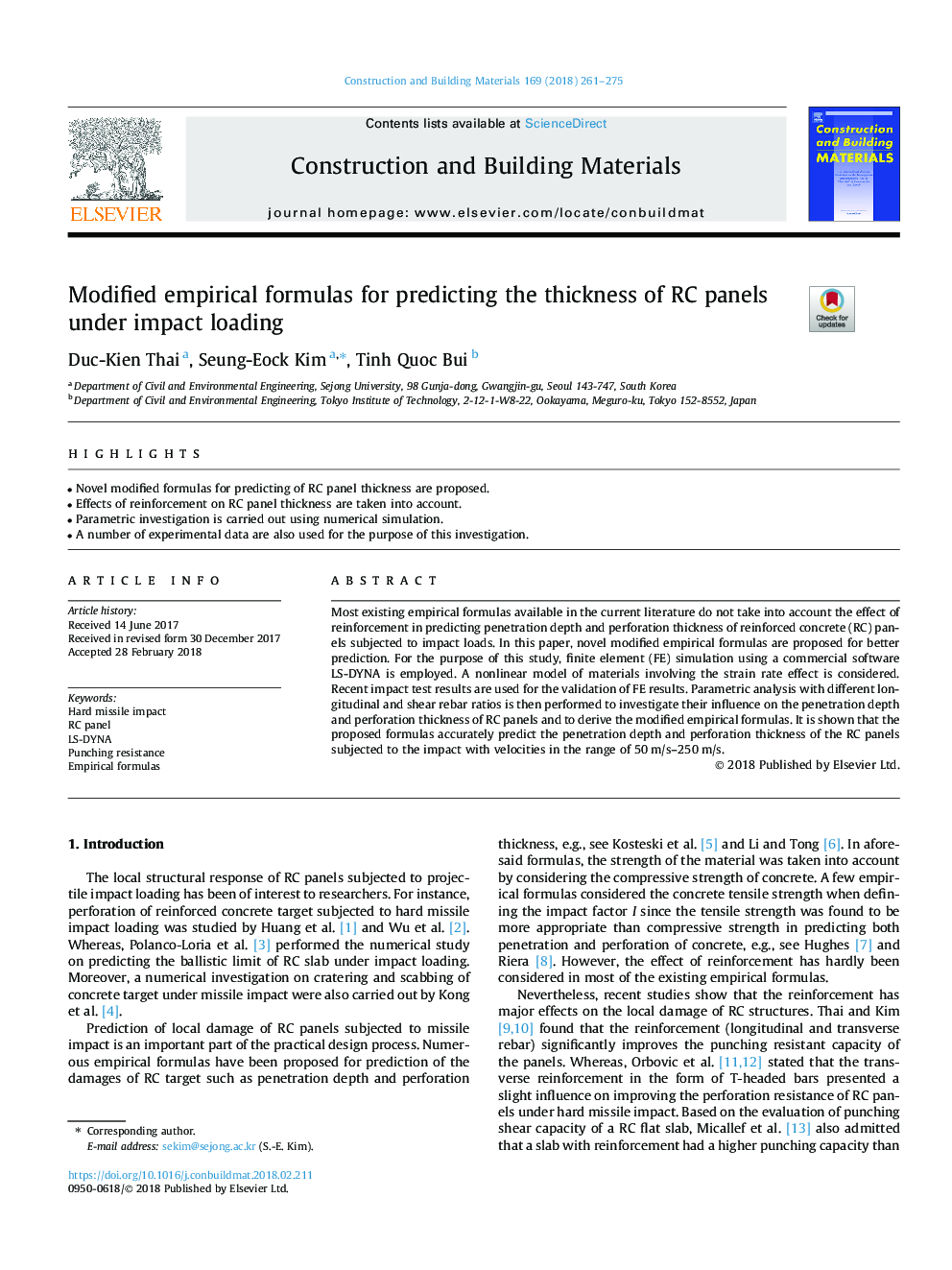 Modified empirical formulas for predicting the thickness of RC panels under impact loading