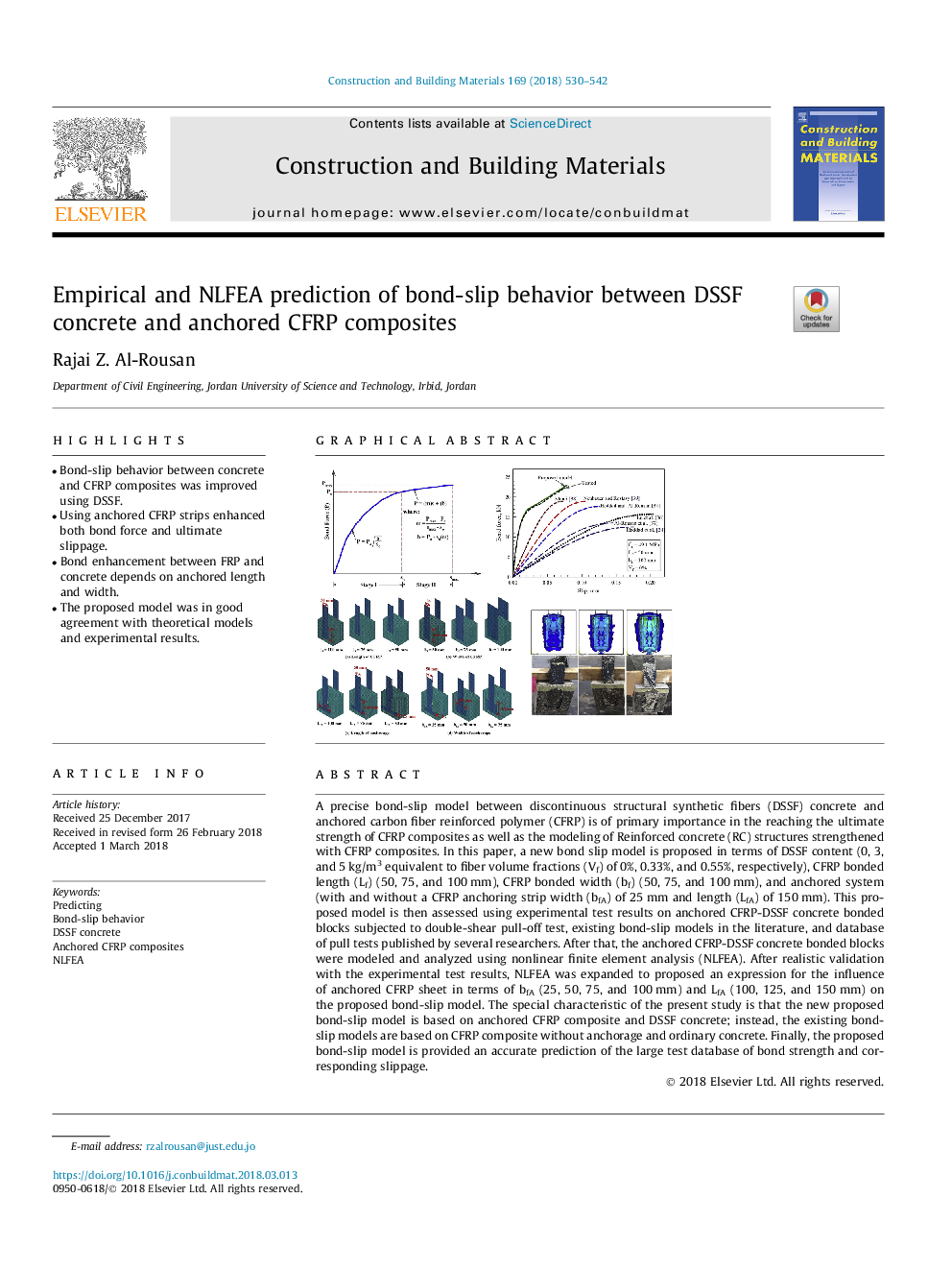 Empirical and NLFEA prediction of bond-slip behavior between DSSF concrete and anchored CFRP composites