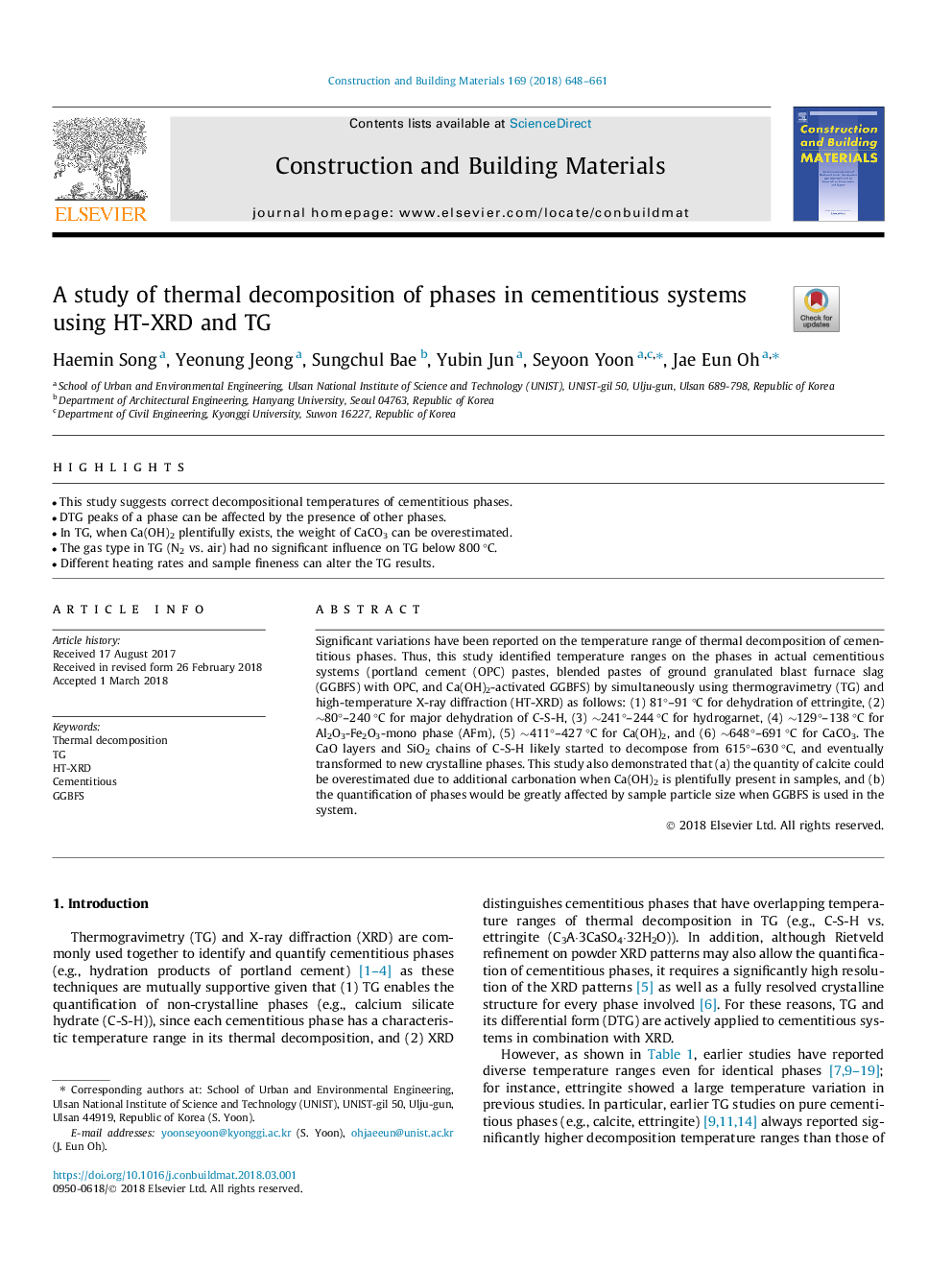 A study of thermal decomposition of phases in cementitious systems using HT-XRD and TG