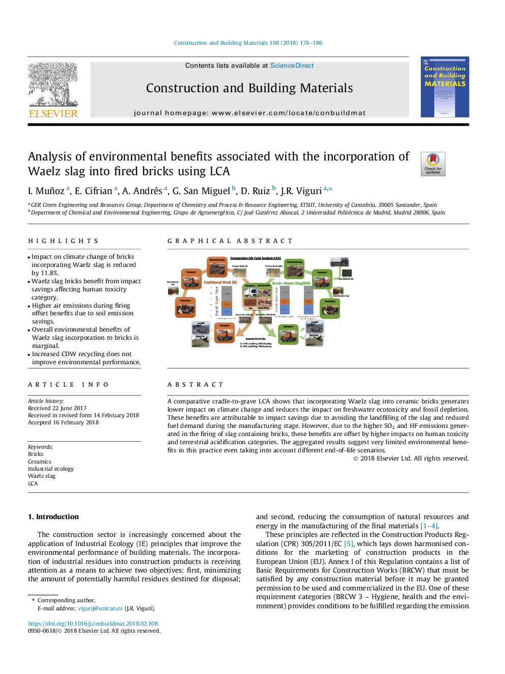 Analysis of environmental benefits associated with the incorporation of Waelz slag into fired bricks using LCA