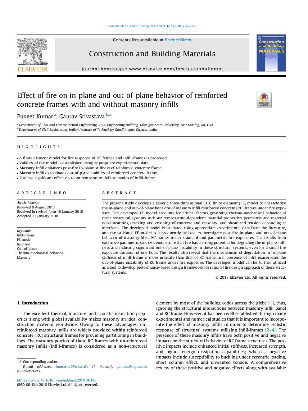 Effect of fire on in-plane and out-of-plane behavior of reinforced concrete frames with and without masonry infills