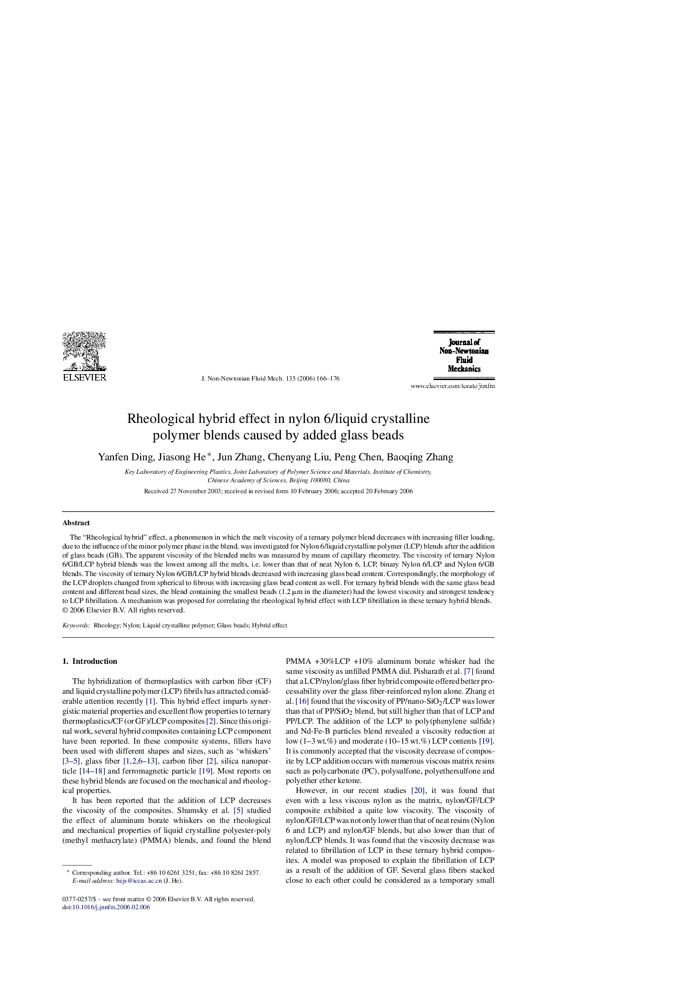 Rheological hybrid effect in nylon 6/liquid crystalline polymer blends caused by added glass beads