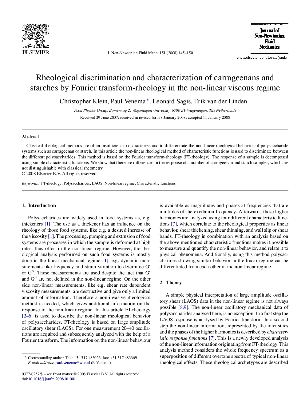 Rheological discrimination and characterization of carrageenans and starches by Fourier transform-rheology in the non-linear viscous regime