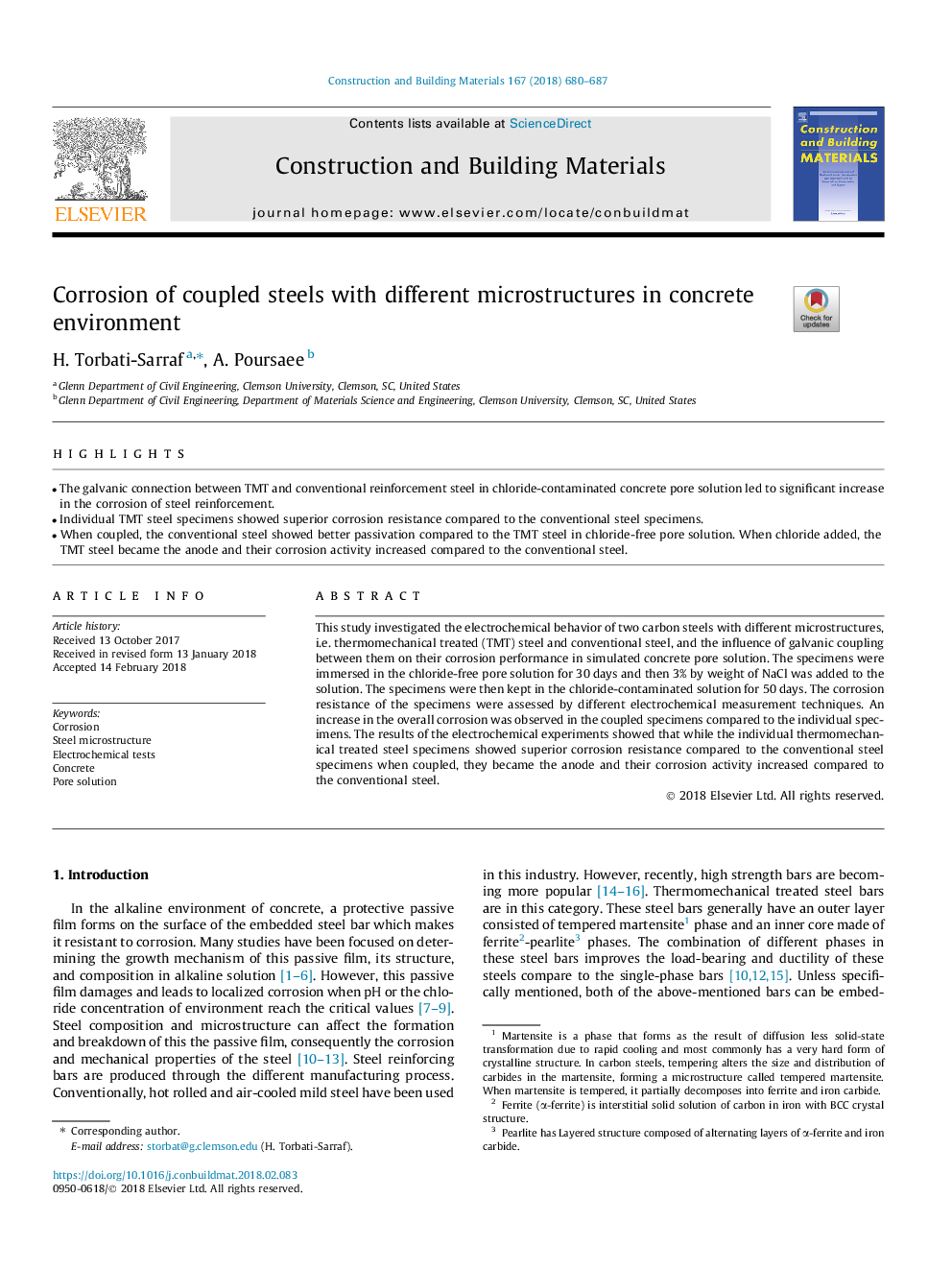 Corrosion of coupled steels with different microstructures in concrete environment