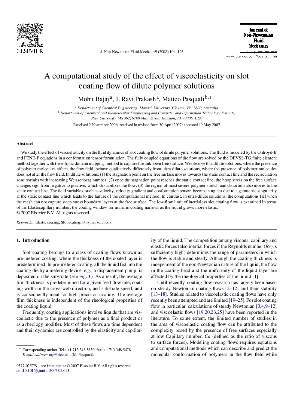 A computational study of the effect of viscoelasticity on slot coating flow of dilute polymer solutions