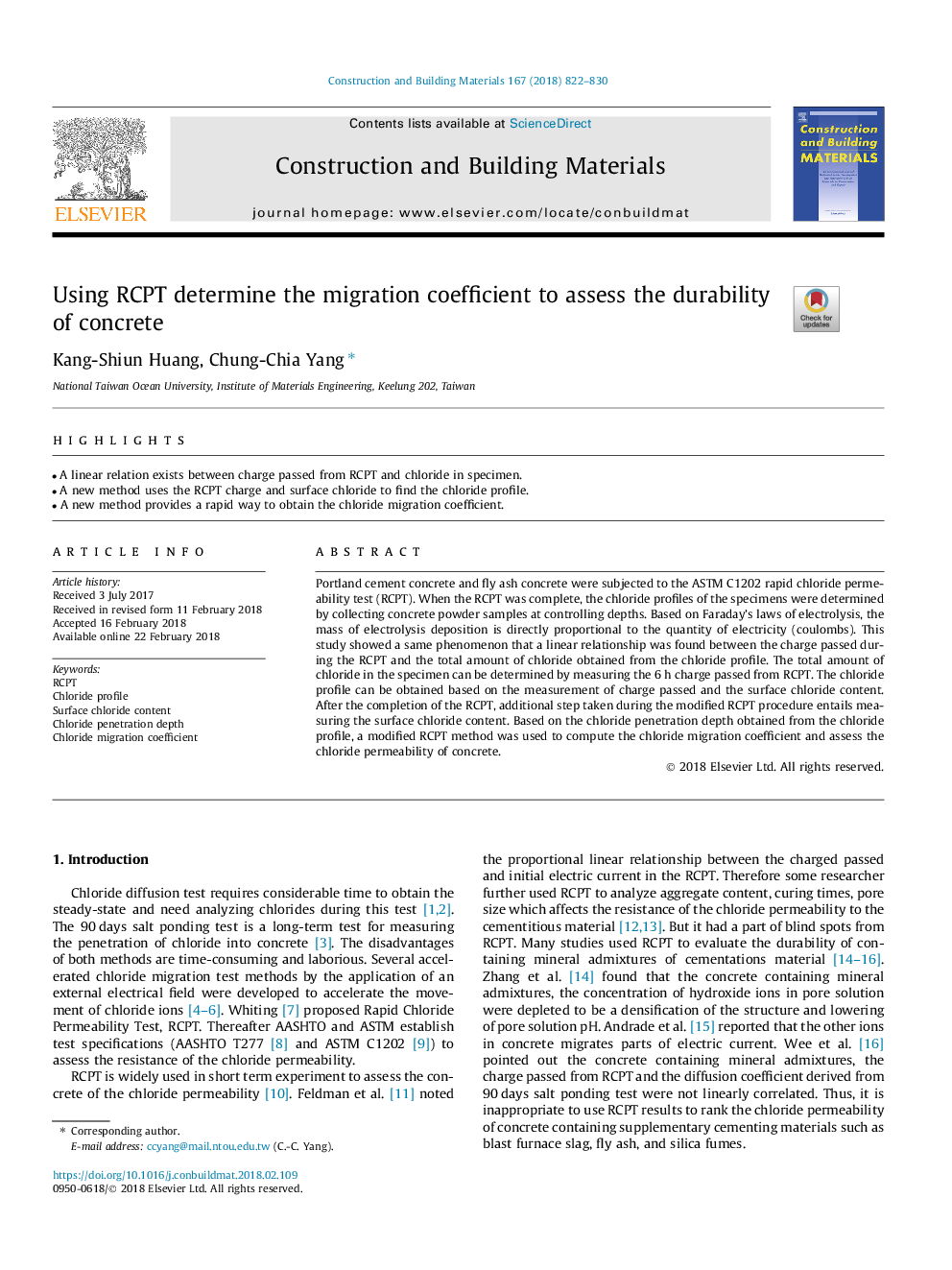 Using RCPT determine the migration coefficient to assess the durability of concrete