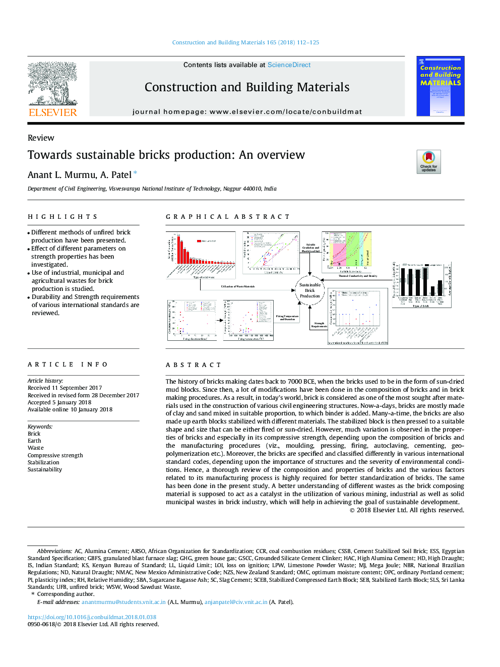 Towards sustainable bricks production: An overview