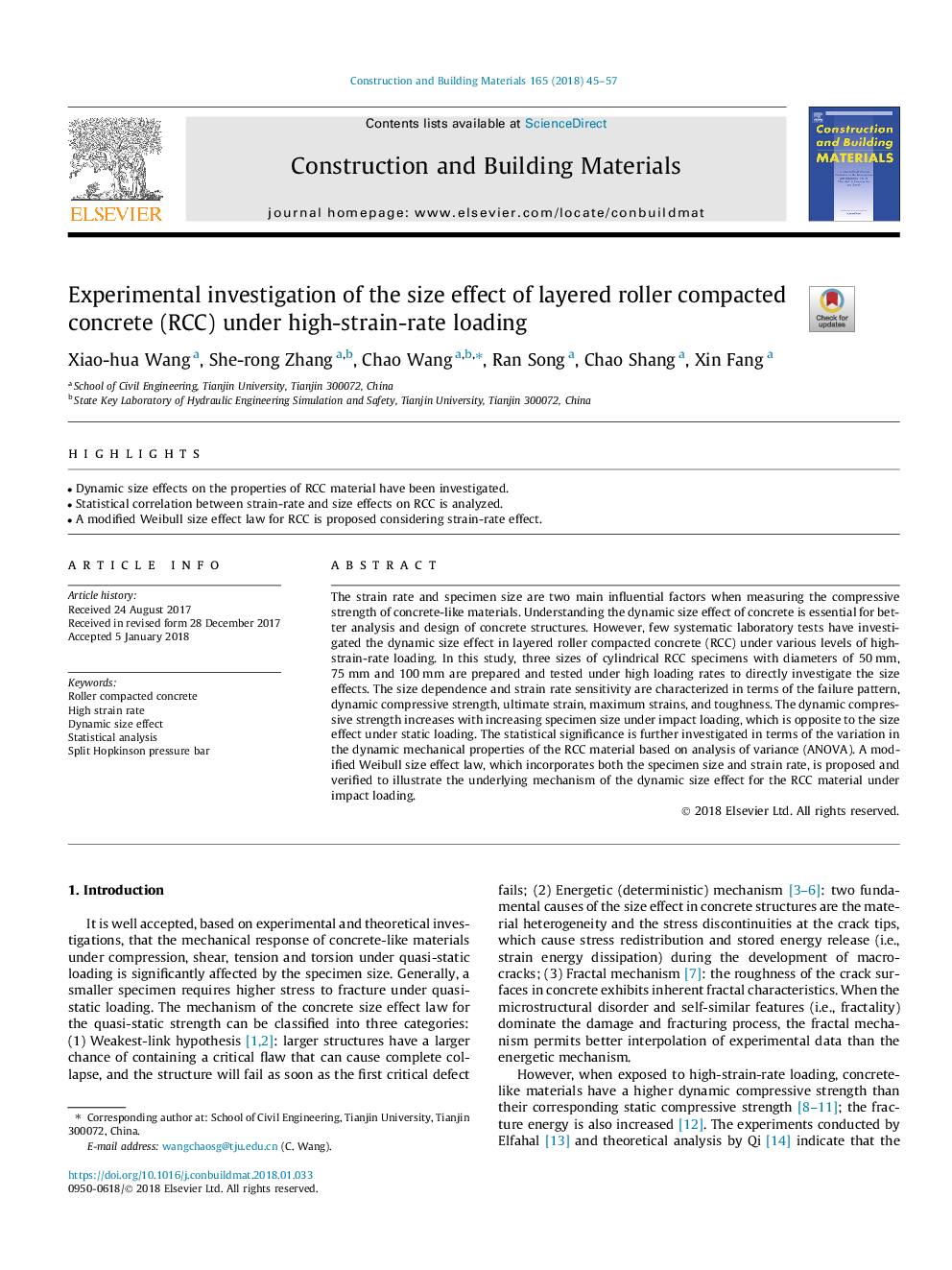 Experimental investigation of the size effect of layered roller compacted concrete (RCC) under high-strain-rate loading