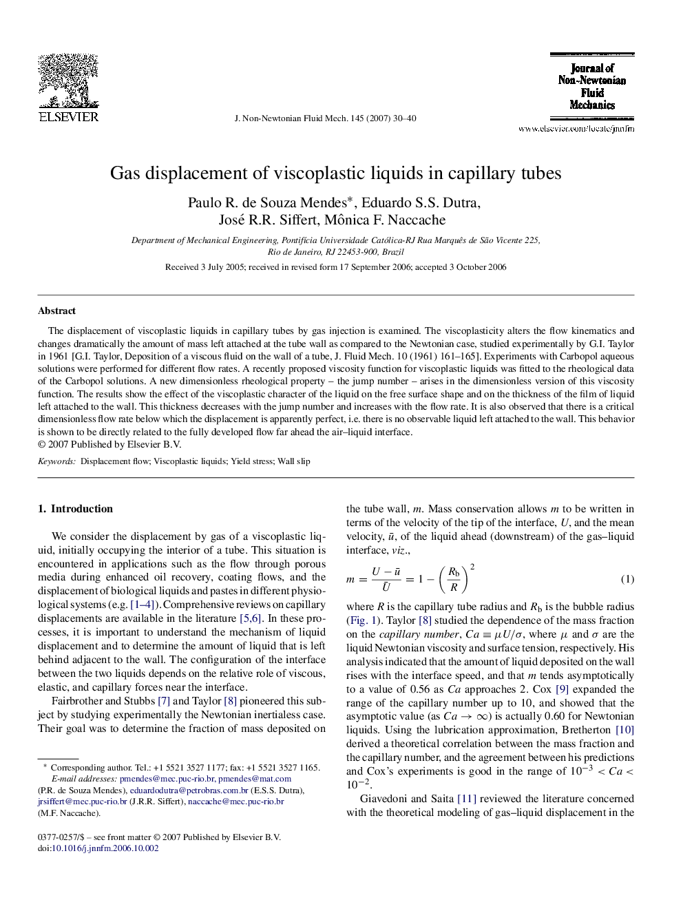 Gas displacement of viscoplastic liquids in capillary tubes