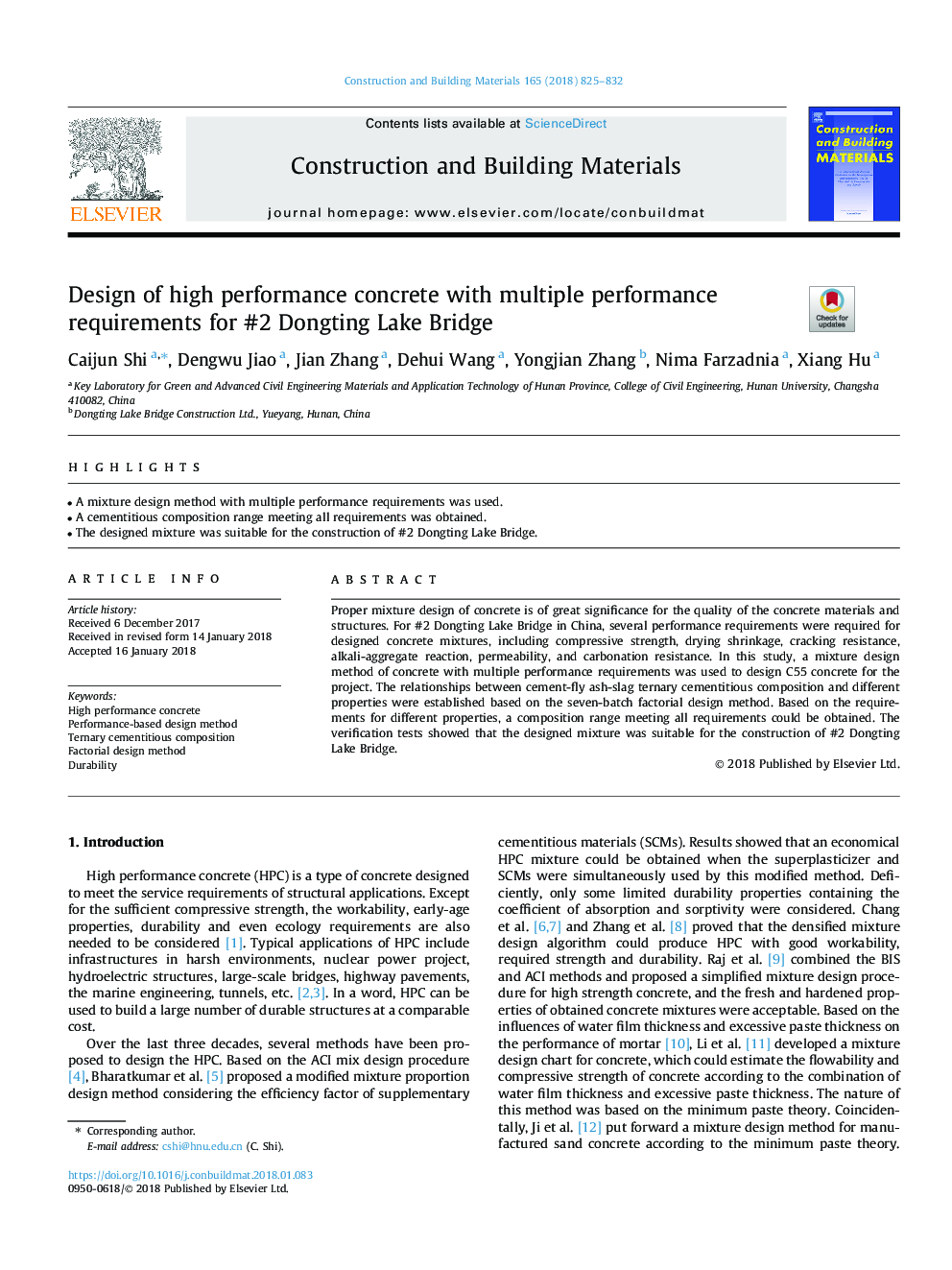 Design of high performance concrete with multiple performance requirements for #2 Dongting Lake Bridge