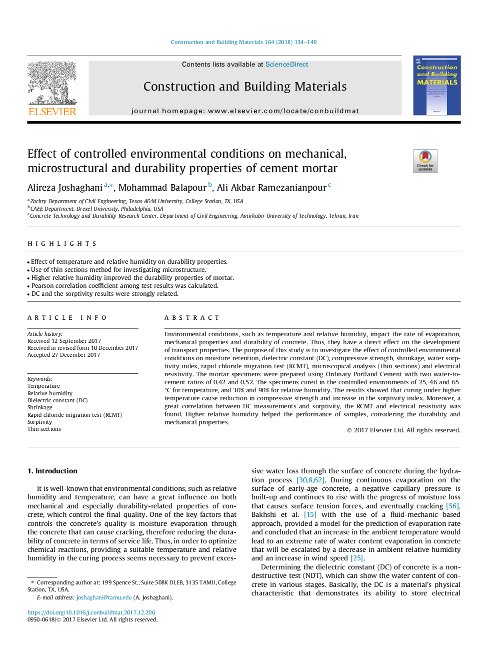 Effect of controlled environmental conditions on mechanical, microstructural and durability properties of cement mortar