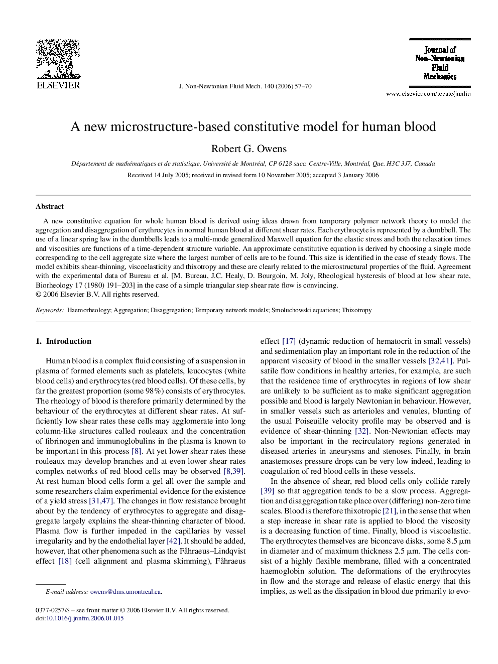 A new microstructure-based constitutive model for human blood