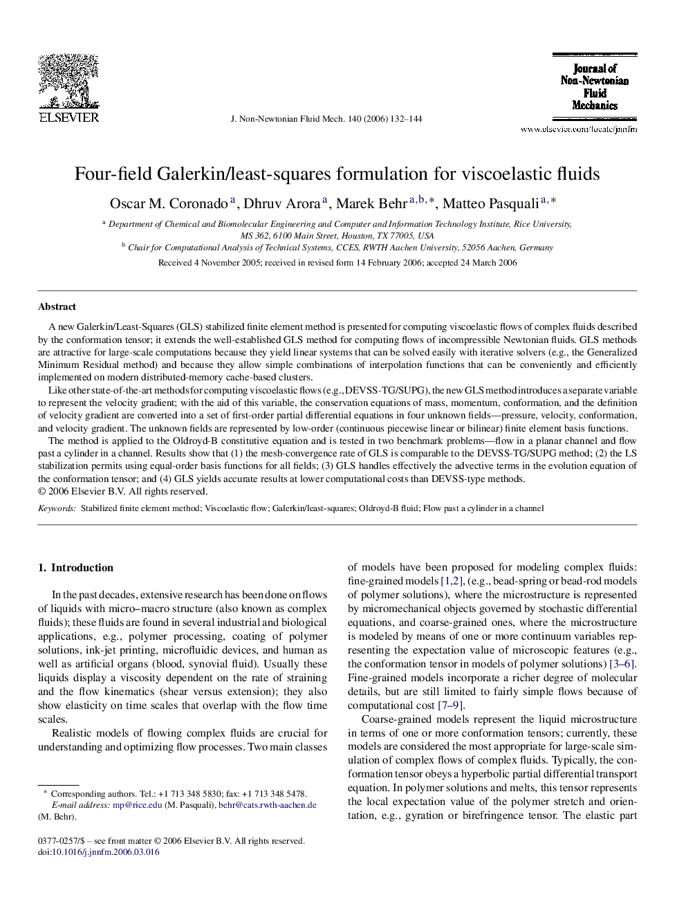 Four-field Galerkin/least-squares formulation for viscoelastic fluids