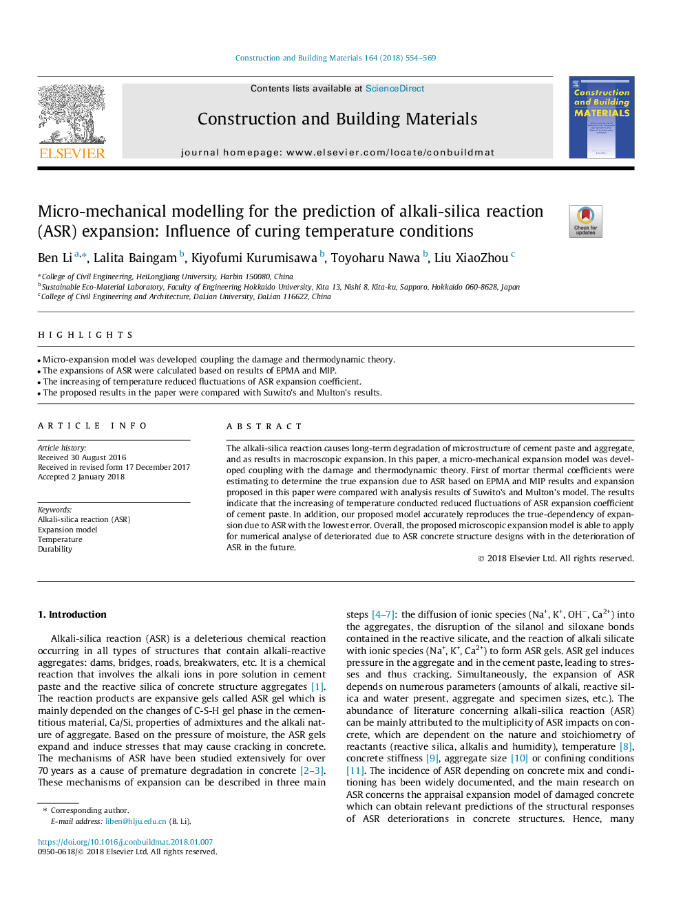 Micro-mechanical modelling for the prediction of alkali-silica reaction (ASR) expansion: Influence of curing temperature conditions