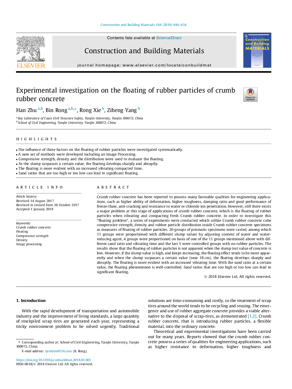 Experimental investigation on the floating of rubber particles of crumb rubber concrete