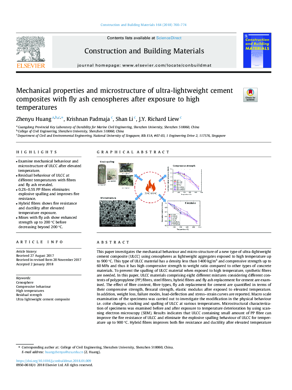 Mechanical properties and microstructure of ultra-lightweight cement composites with fly ash cenospheres after exposure to high temperatures