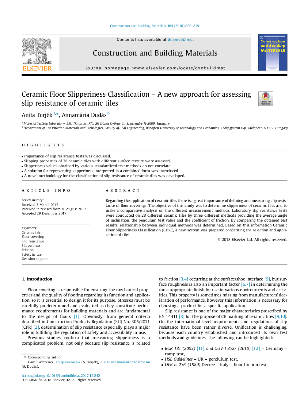 Ceramic Floor Slipperiness Classification - A new approach for assessing slip resistance of ceramic tiles