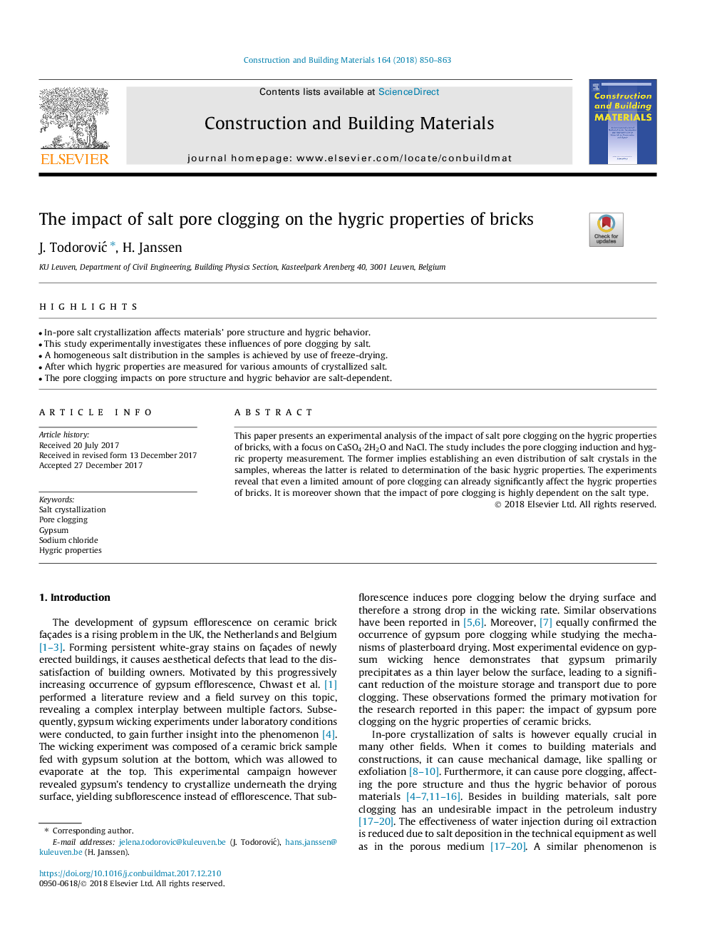 The impact of salt pore clogging on the hygric properties of bricks