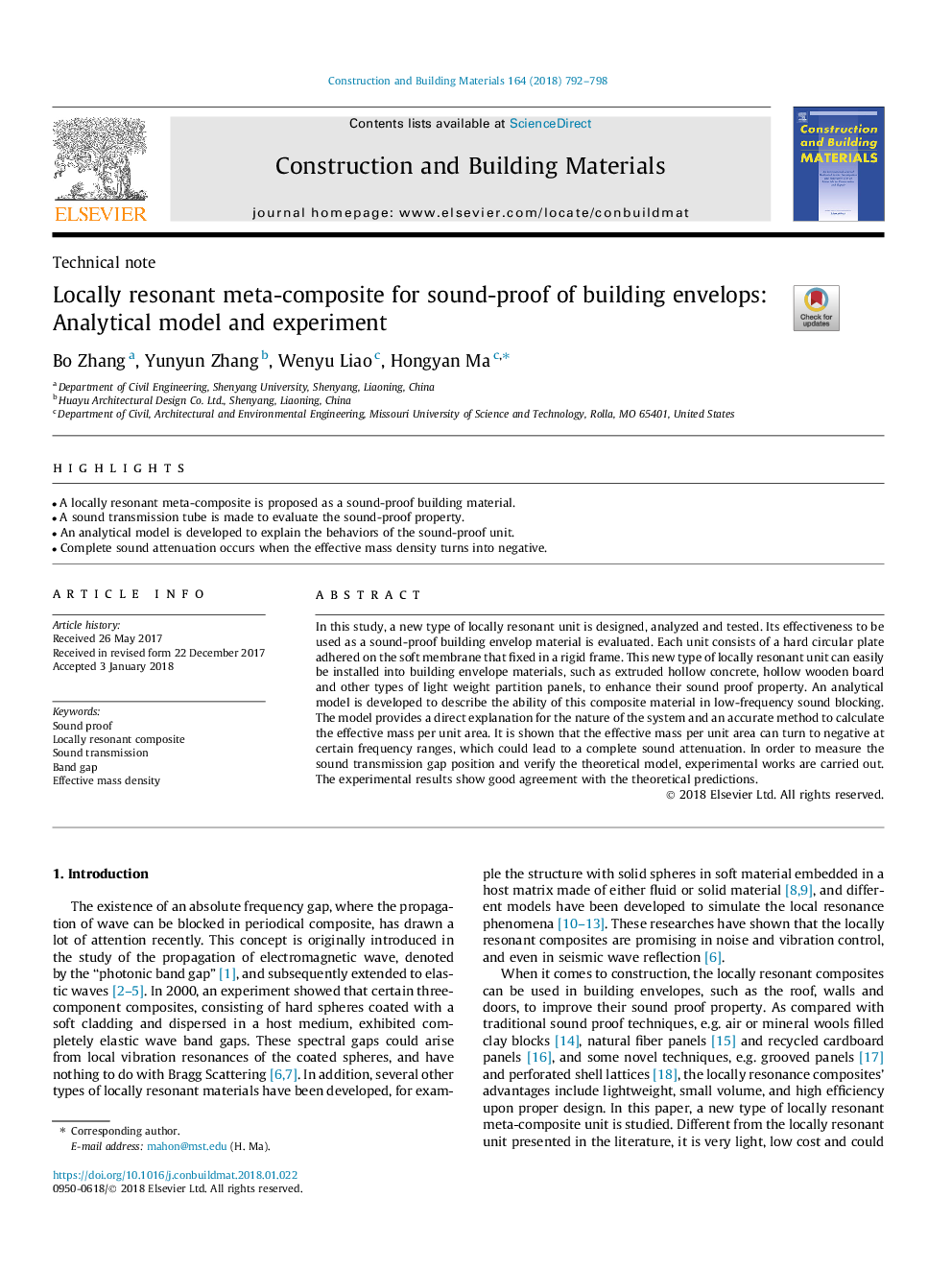 Locally resonant meta-composite for sound-proof of building envelops: Analytical model and experiment