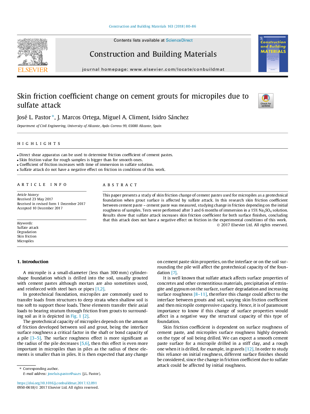 Skin friction coefficient change on cement grouts for micropiles due to sulfate attack