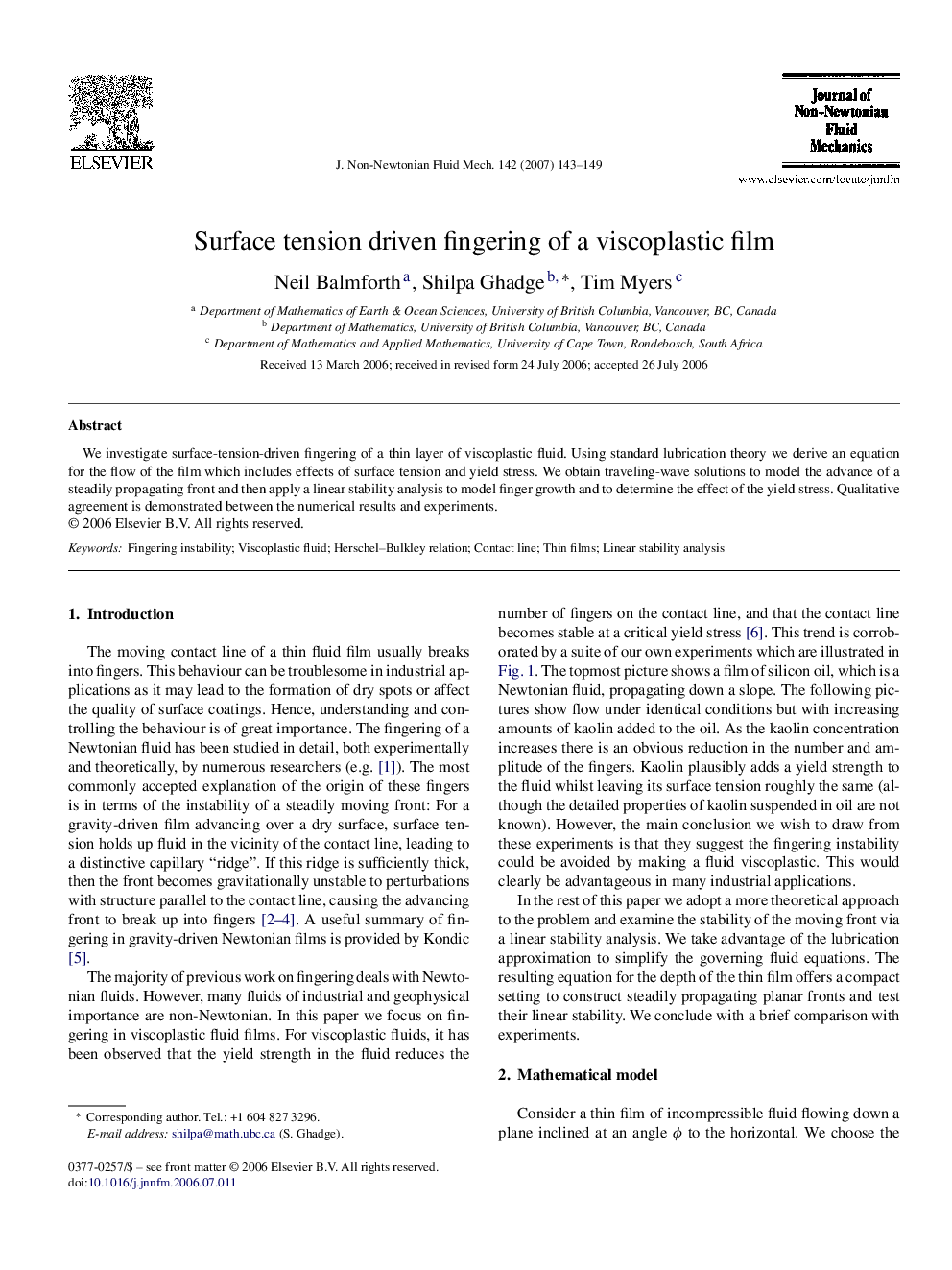 Surface tension driven fingering of a viscoplastic film