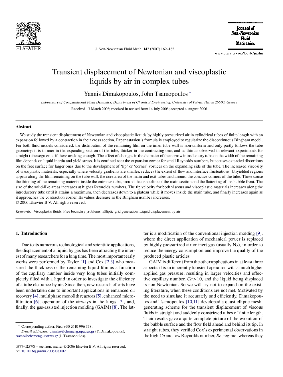 Transient displacement of Newtonian and viscoplastic liquids by air in complex tubes