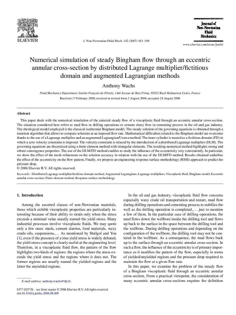 Numerical simulation of steady Bingham flow through an eccentric annular cross-section by distributed Lagrange multiplier/fictitious domain and augmented Lagrangian methods