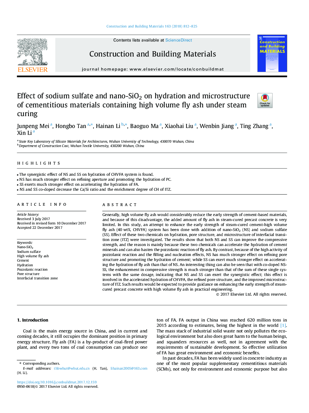 Effect of sodium sulfate and nano-SiO2 on hydration and microstructure of cementitious materials containing high volume fly ash under steam curing