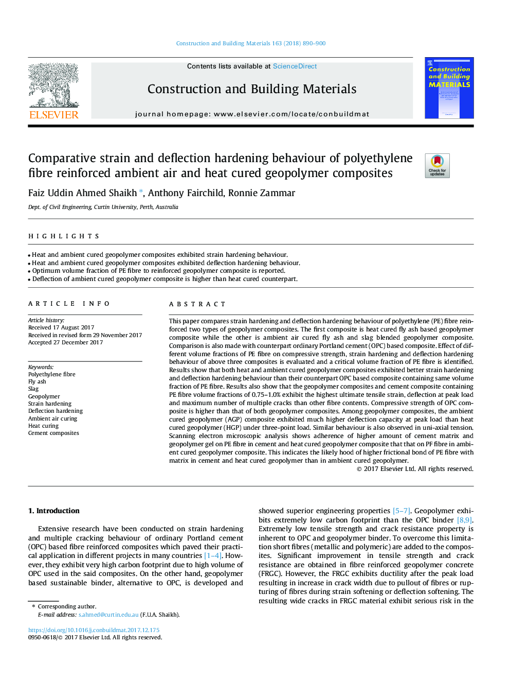 Comparative strain and deflection hardening behaviour of polyethylene fibre reinforced ambient air and heat cured geopolymer composites