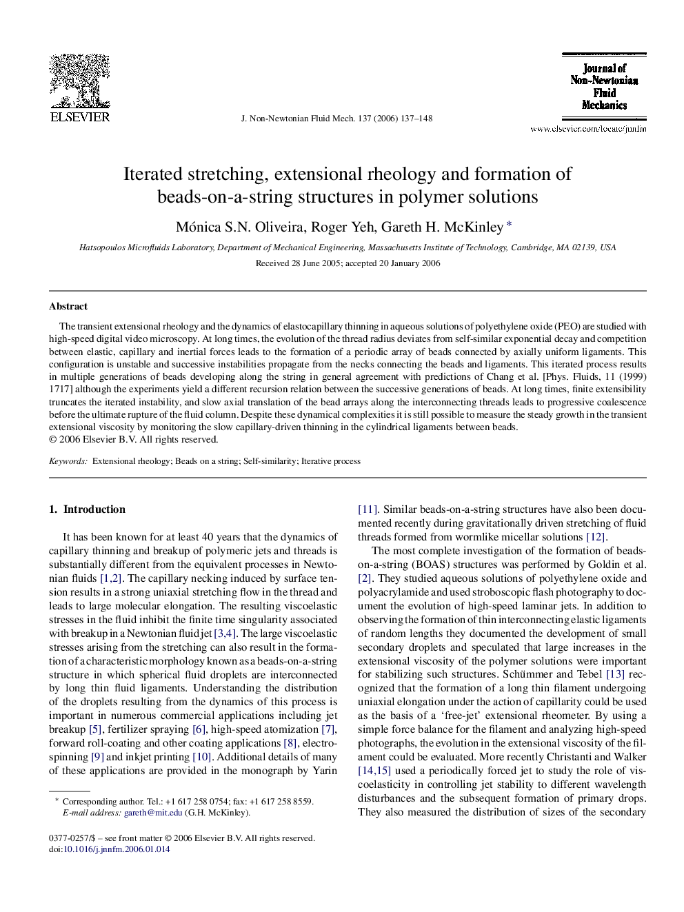 Iterated stretching, extensional rheology and formation of beads-on-a-string structures in polymer solutions