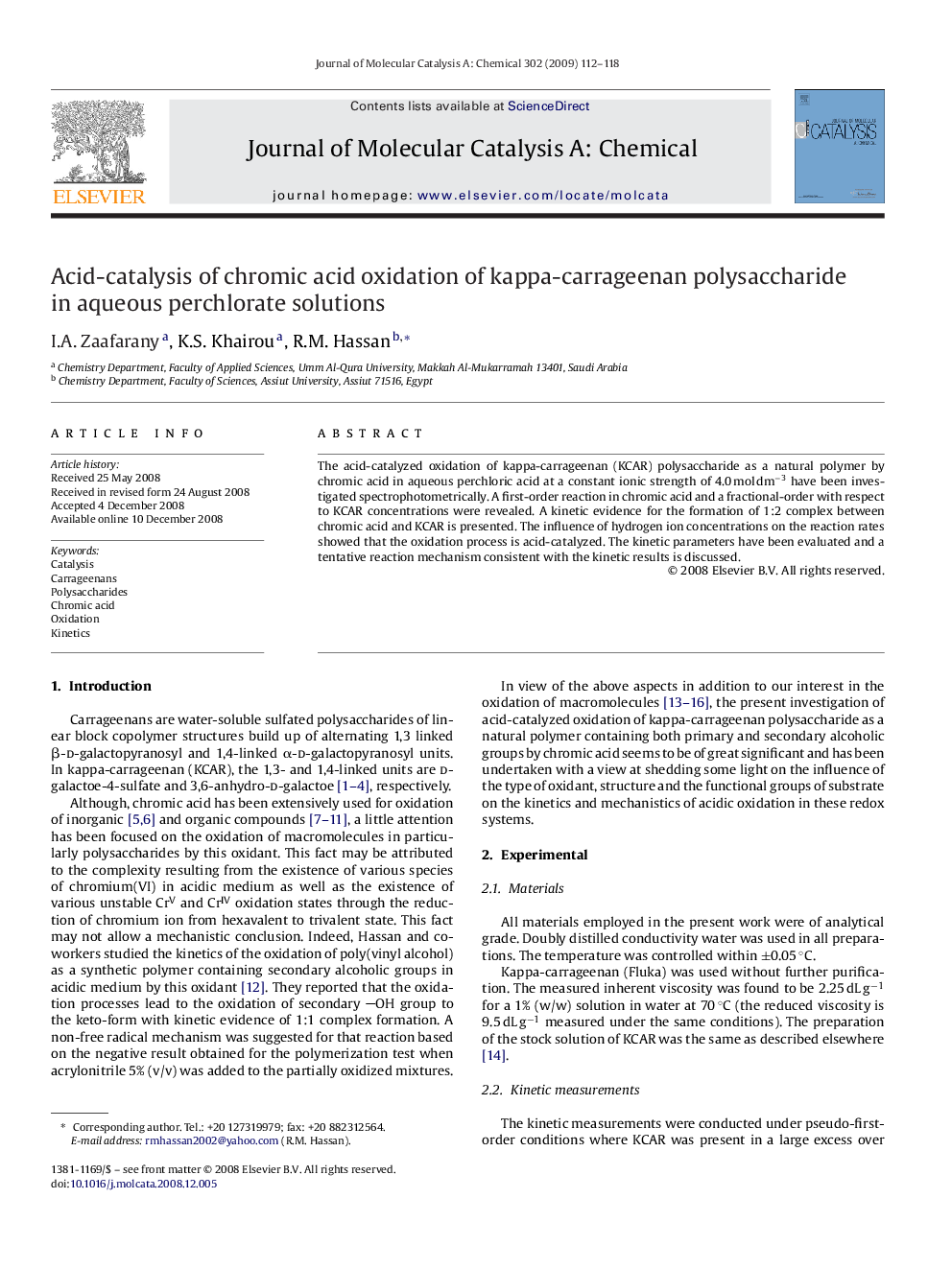 Acid-catalysis of chromic acid oxidation of kappa-carrageenan polysaccharide in aqueous perchlorate solutions