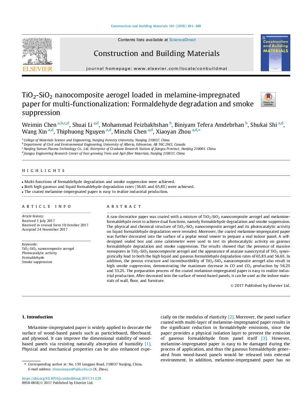 TiO2-SiO2 nanocomposite aerogel loaded in melamine-impregnated paper for multi-functionalization: Formaldehyde degradation and smoke suppression