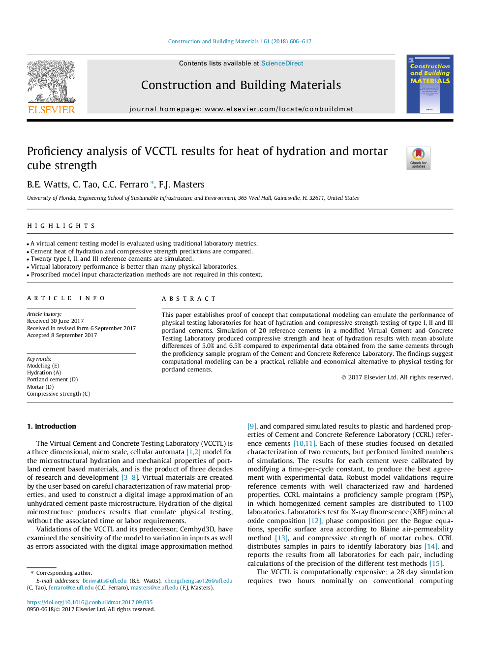 Proficiency analysis of VCCTL results for heat of hydration and mortar cube strength