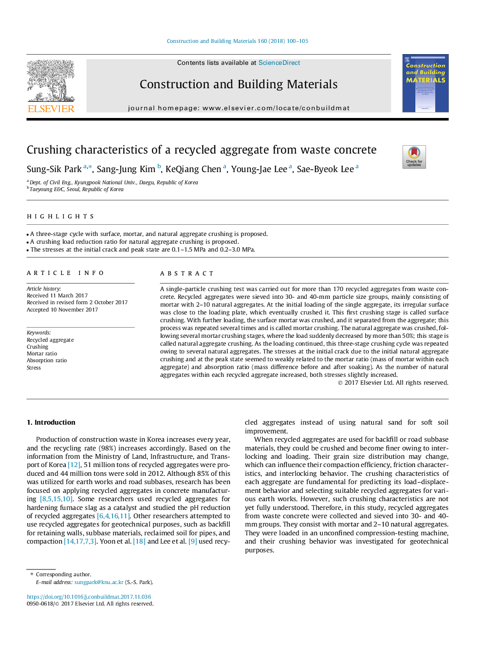 Crushing characteristics of a recycled aggregate from waste concrete