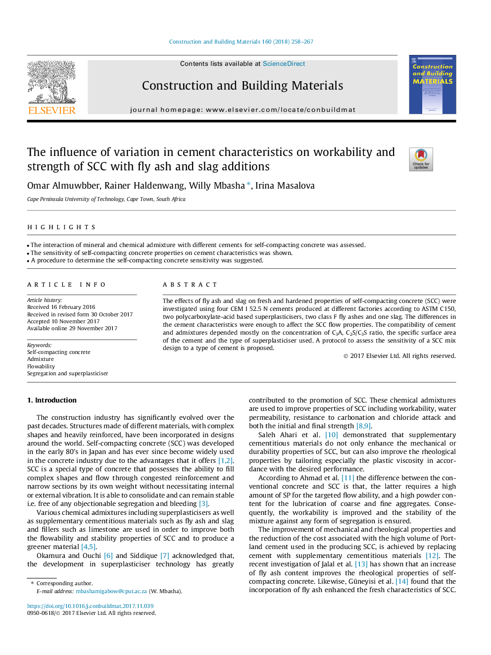 The influence of variation in cement characteristics on workability and strength of SCC with fly ash and slag additions