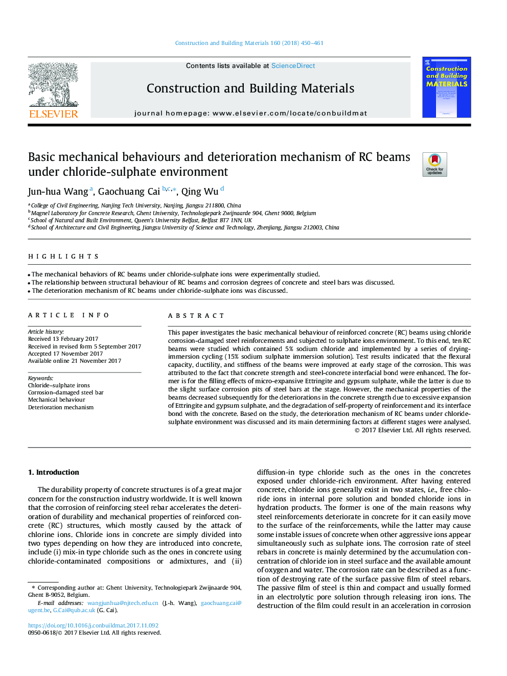 Basic mechanical behaviours and deterioration mechanism of RC beams under chloride-sulphate environment