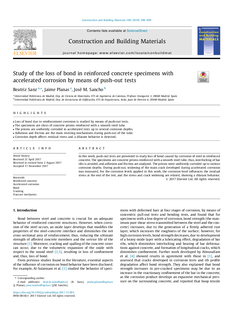 Study of the loss of bond in reinforced concrete specimens with accelerated corrosion by means of push-out tests