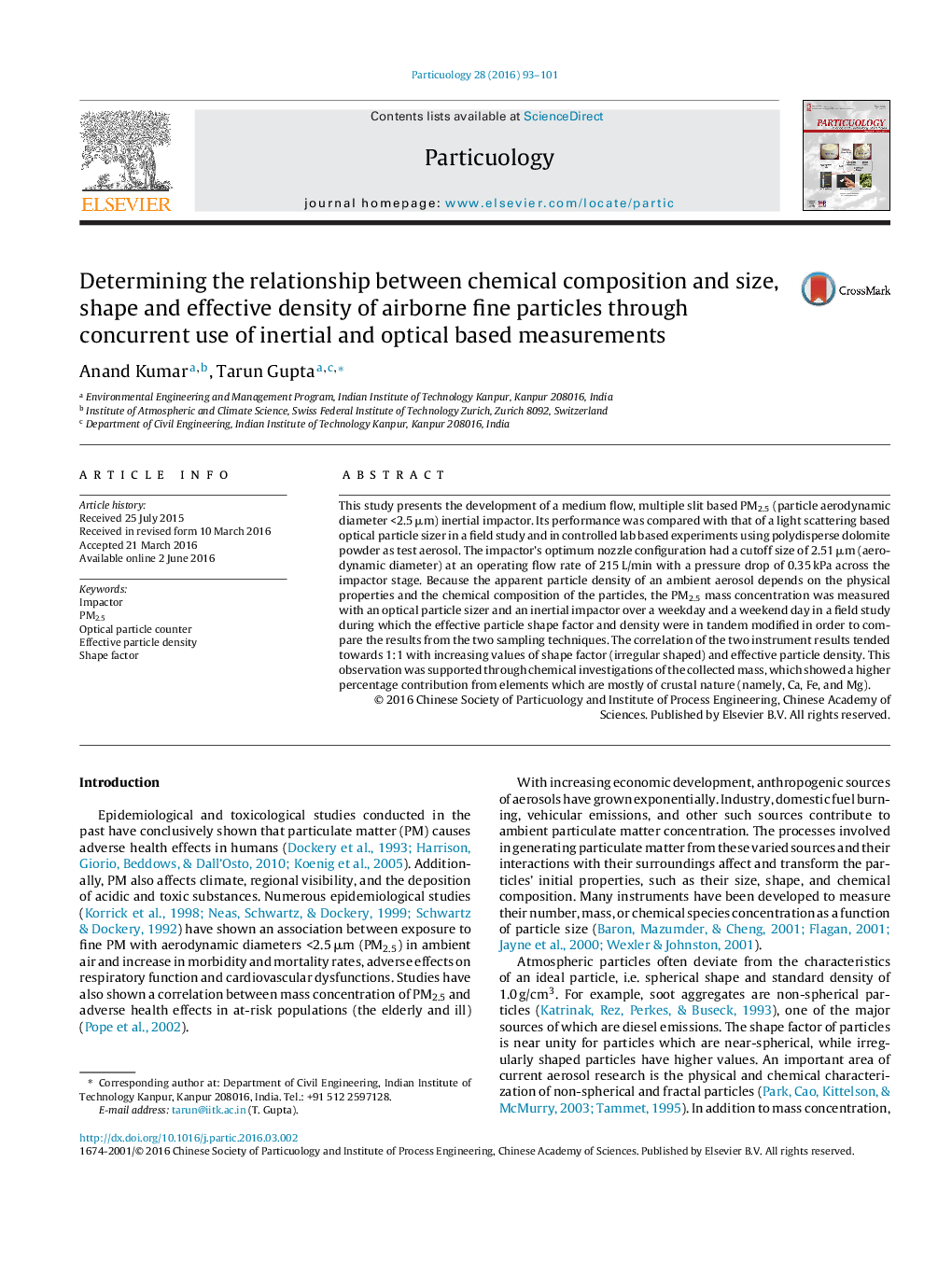 Determining the relationship between chemical composition and size, shape and effective density of airborne fine particles through concurrent use of inertial and optical based measurements