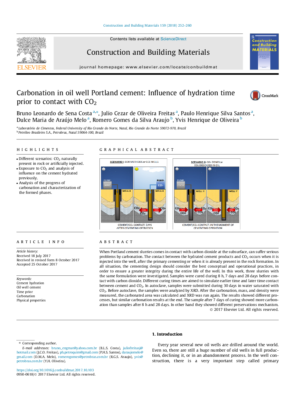 Carbonation in oil well Portland cement: Influence of hydration time prior to contact with CO2